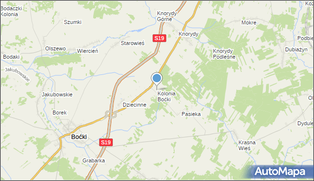 mapa Kolonia Boćki, Kolonia Boćki na mapie Targeo